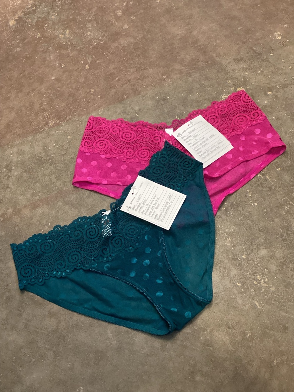 Jockey‎ Sales Sample Panty Lot M Neo Modern Dot Teal Frosted Fuchsia Lace Mesh